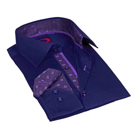 Button-Down Shirt // Navy + Purple Geometric Trim (S)