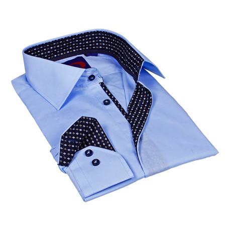 Button-Down Shirt + Geometric Trim // Light Blue + Black (S)