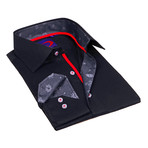 Button-Down Shirt // Black + Grey Paisley Trim (L)