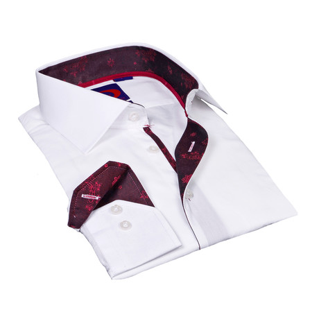 Button-Down Shirt // White + Maroon Paisley Trim (S)