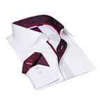 Button-Down Shirt // White + Maroon Paisley Trim (L)