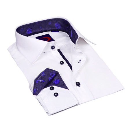 Button-Down Shirt // White + Navy Paisley Trim (S)