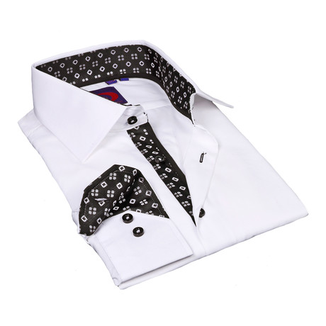 Button-Down Shirt + Geometric Trim // White (S)
