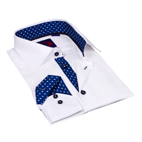 Button-Down Shirt + Geometric Diamond Trim // White + Navy (S)