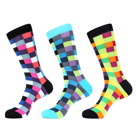 Colorful Square Mid-Calf Sock // Pack of 3