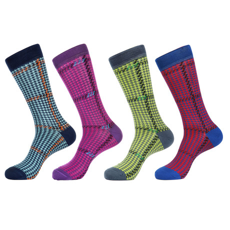 Contrast Houndstooth Socks // Pack of 4