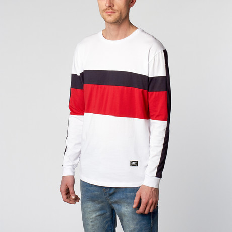 The 100% Long Sleeve // White + Red + Navy (S)