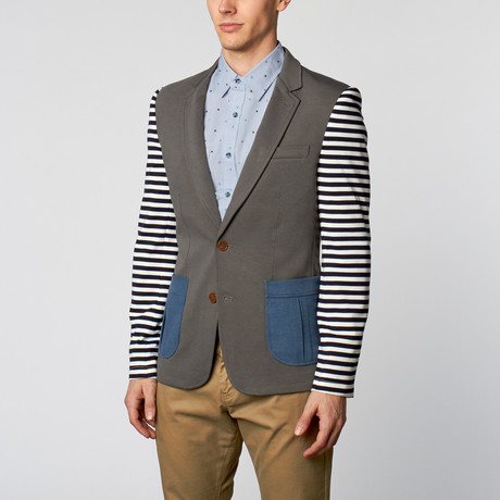 Striped Sleeve Blazer // Grey + Navy (S)