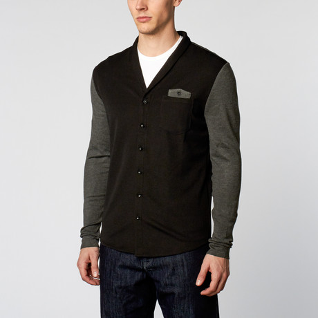 Button Pocket Cardigan // Black + Grey (S)