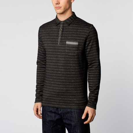 Knit Pocket Stripe Polo // Black (S)