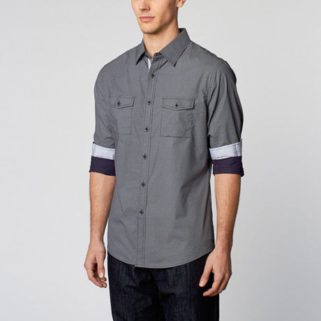 Woven Button-Up Shirt // Navy (S)