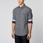 Woven Button-Up Shirt // Navy (XL)