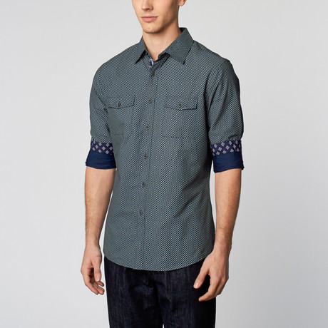 Woven Patterned Dress Up Shirt // Navy (S)