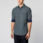 Woven Patterned Dress Up Shirt // Navy (M)