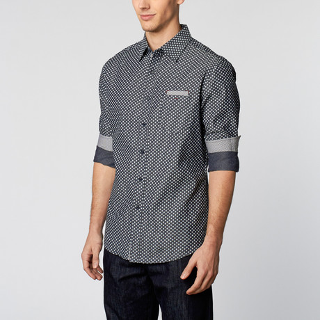 Woven Patterned Button-Up Shirt // Navy (S)