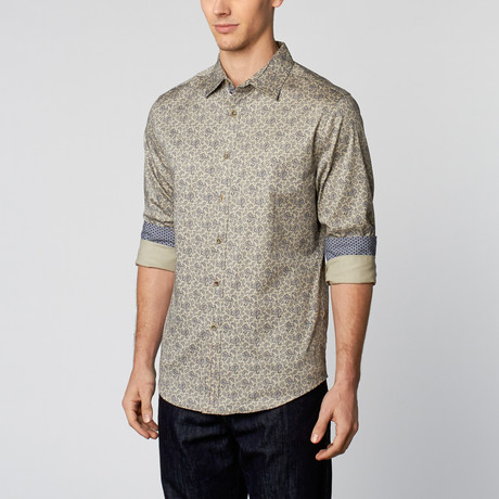 Woven Paisley Button-Up Shirt // Brown (S)