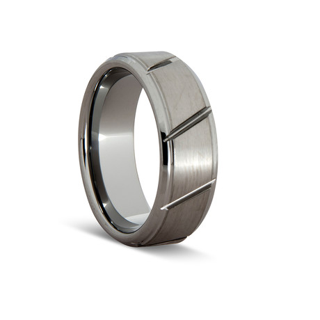 Jagged Brushed Tungsten Ring // Silver (Size 8)