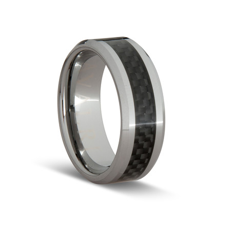 Carbon Fiber Weave Tungsten Ring // Black (Size 8)
