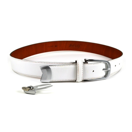 White Golf Belt // White Stitching (28" Waist)
