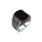 Tesbihane // Onyx Stone Silver Ring (Size 9)