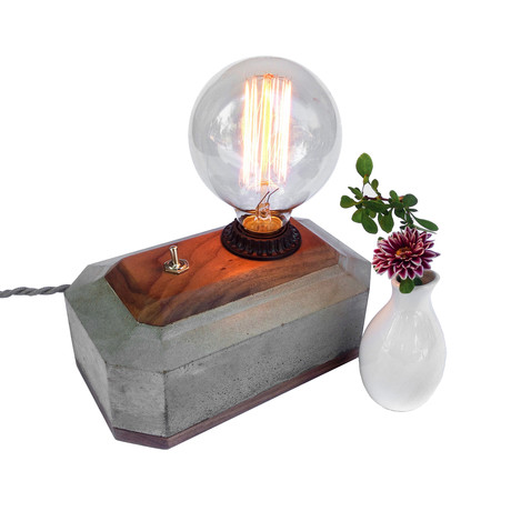 Concrete + Walnut Desktop Edison Lamp (Oval Bulb Style)