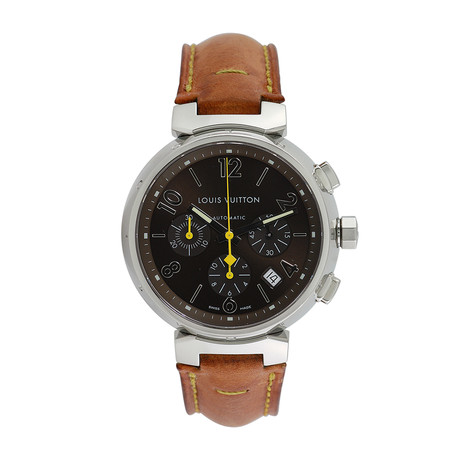 LOUIS VUITTON Tambour Chronograph Q1122 Automatic Brown Dial Leather Mens  Watch