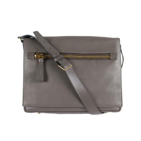 Pebbled Leather Messenger Shoulder Bag