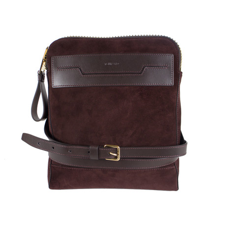 Suede Leather Messenger Bag // Brown