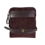 Suede Leather Messenger Bag // Brown