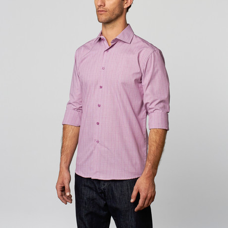 Glen Plaid Button-Up Shirt // Berry (US: 15R)