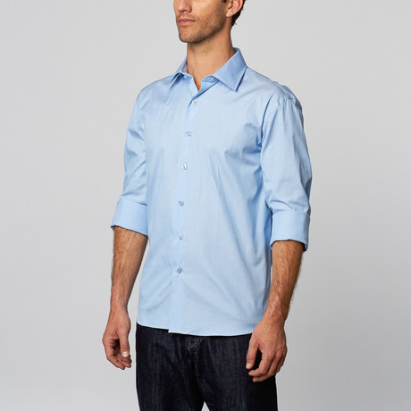 Casual Micro Grid Button-Up Shirt // Light Blue (US: 15R)