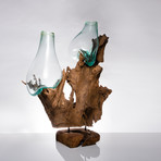 Teak Root + Two Molten Glass Vases (Medium)