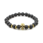 Lava Stone Skull Beaded Stretch Bracelet // Black