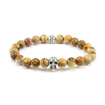 Jasper Stone Skull Beaded Stretch Bracelet // Sand