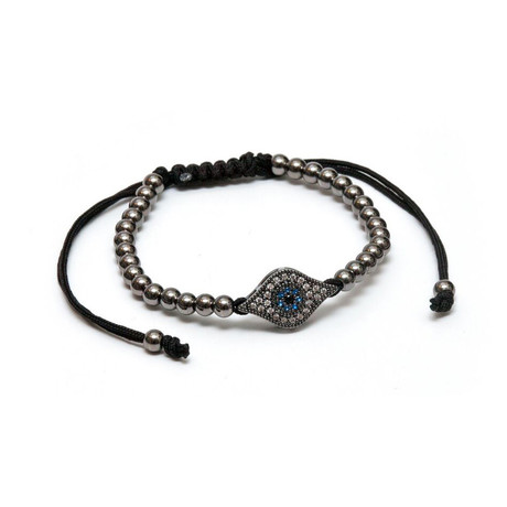 Gold Plated Evil Eye Macrame Bracelet // Gunmetal