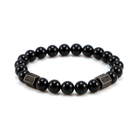 Black Rhodium Plated Zircon Pillars Beaded Bracelet // Black