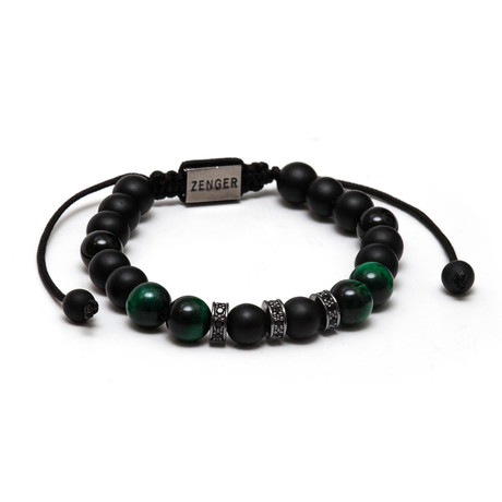 Rhodium Gold Plated Stoppers and Onyx Macrame Bracelet // Green + Black