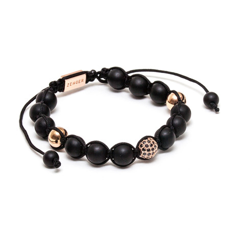 Gold Plated Disco Ball Macrame Bracelet // Black