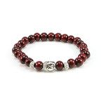 Silver Buddha Cherry Wood Beaded Stretch Bracelet // Cherry