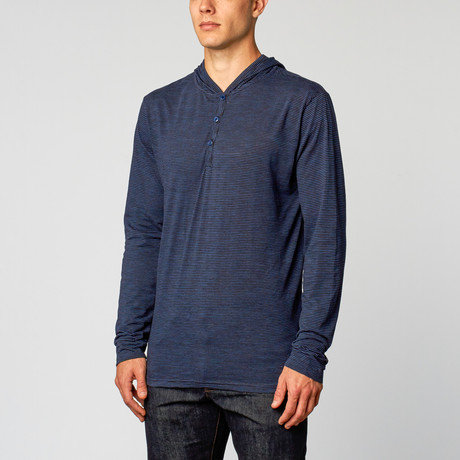James Pinstripe Henley // Black + Navy (S)