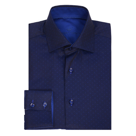 Tello Button Up Shirt // Navy Blue Small Dot (S)