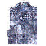 Rafaello Button Up Shirt // Navy Blue Houndstooth Poplin (S)