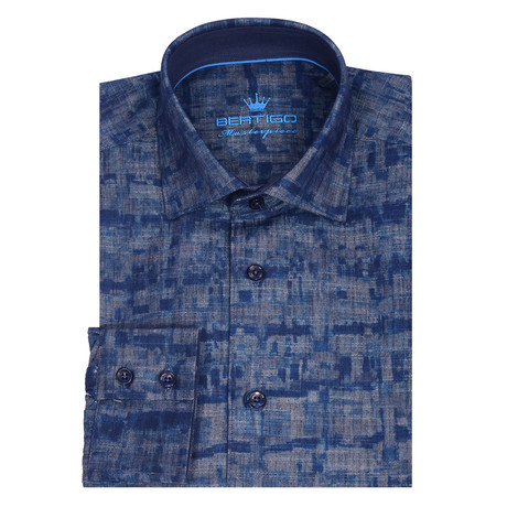 Lior Button Up Shirt // Navy Blue Masterpiece Jacquard Graphic (S)