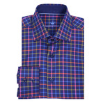 Jordan Button Up Shirt // Navy Blue Multicolor Stripe Plaid (S)