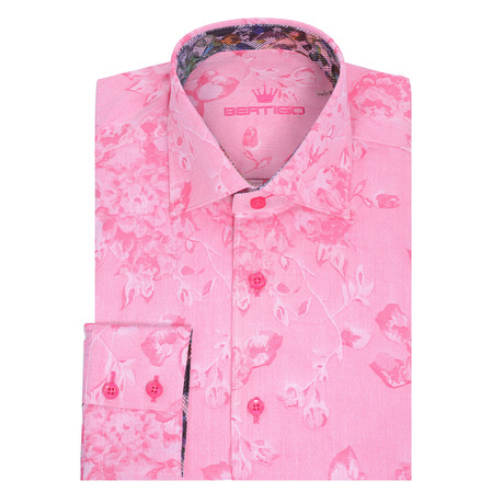 Baldo Button Up Shirt // Pink  Jacquard Flower (S)