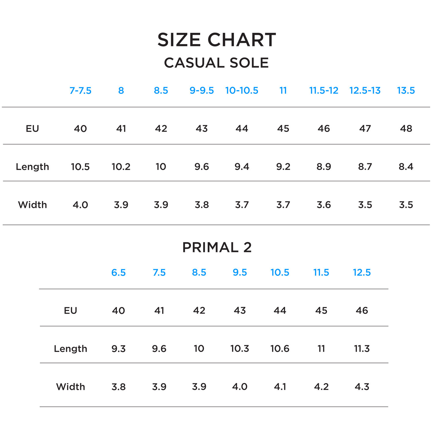 Lems Shoes Size Chart
