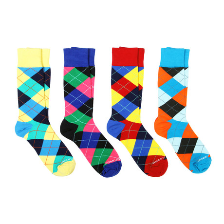 Dress Socks // Bright Argyle Mix // Pack of 4