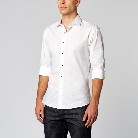 Textured Dress Shirt // White Grid (US: 14R)