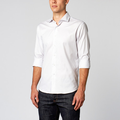 Shimmer Dress Shirt // White Checkered Satin (US: 15R)