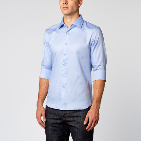Solid Button Dress Shirt // Blue Textured Satin (US: 14R)